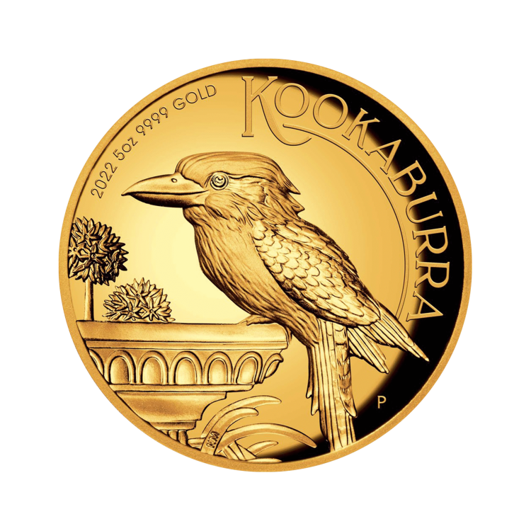 5 troy ounce gold coin Kookaburra 2021 Proof front