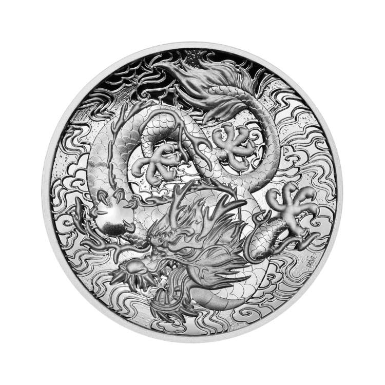 2 troy ounce zilveren munt mythen en legendes dragon 2021 Proof voorkant