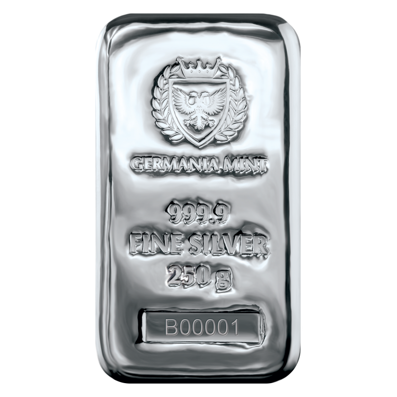250 gram zilverbaar Germania Mint voorkant