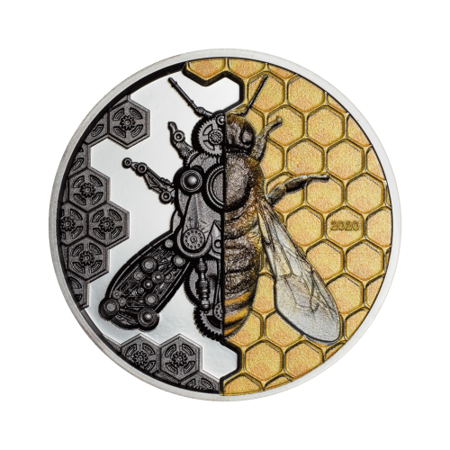 3 troy ounce silver coin clockwork evolution - mechanical bee 2020 front