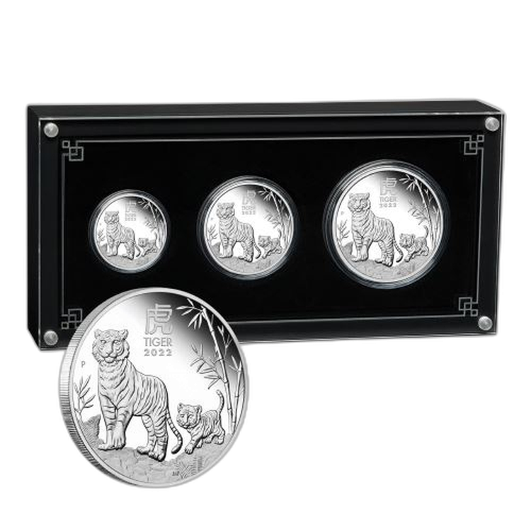 3-piece silver coin set Lunar 2022 Proof front