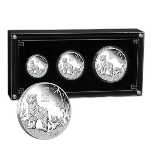 3-delige zilveren munten set Lunar 2022 Proof voorkant