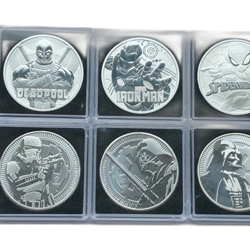 9 troy ounce silver coin set superheroes front