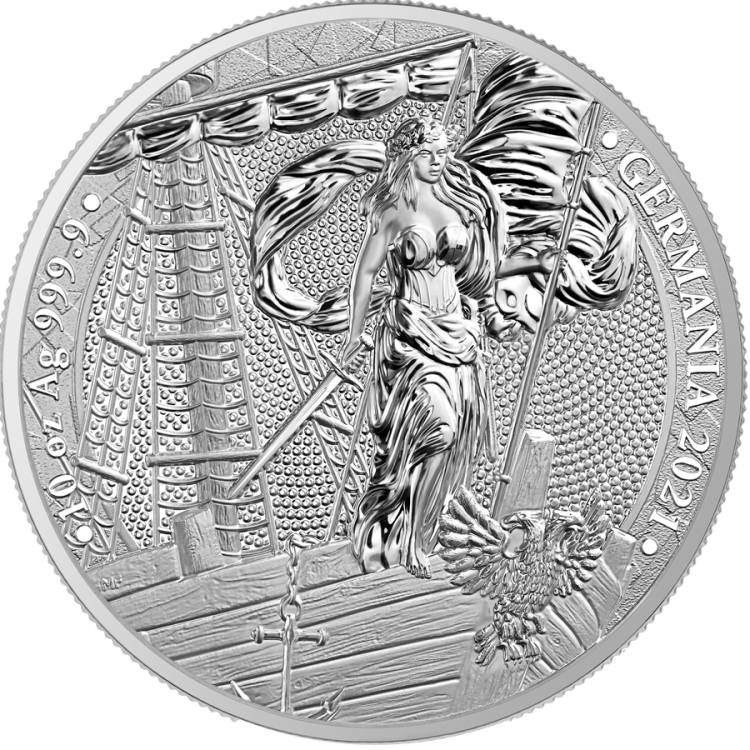 10 Troy ounce zilveren munt Germania 2021 voorkant