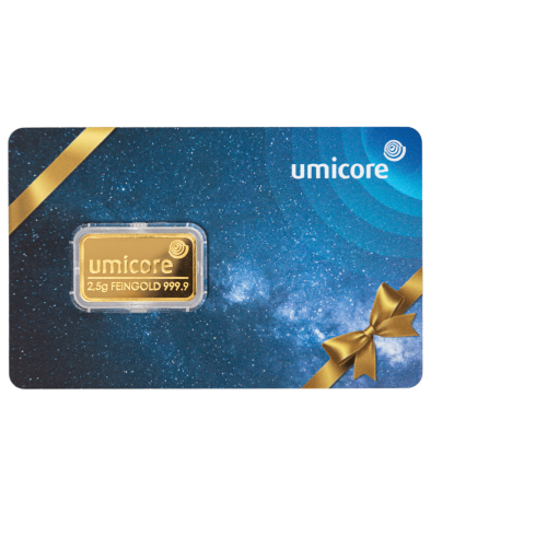 2.5 grams gold bar Umicore gift card front