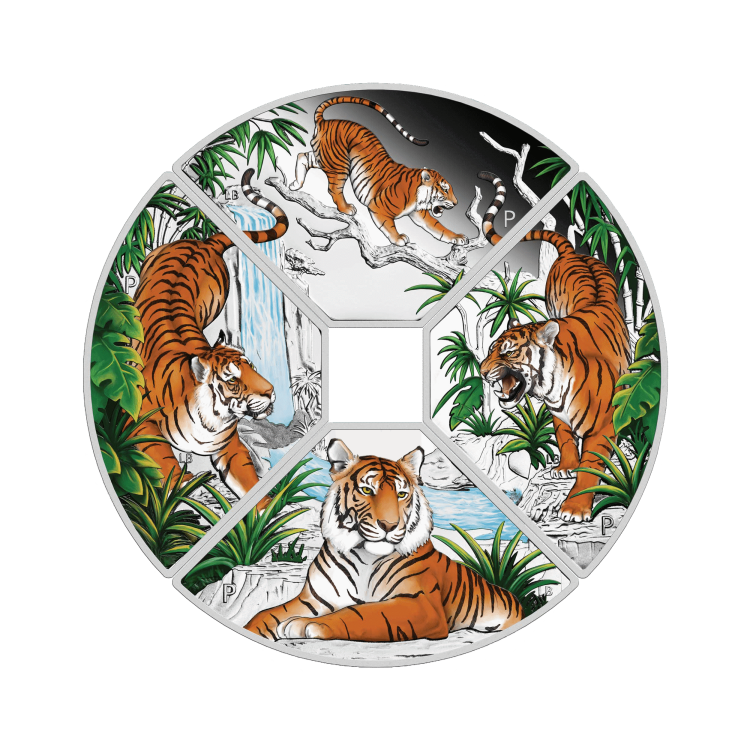 4-Delige set jaar van de tijger quadrant 2022 voorkant