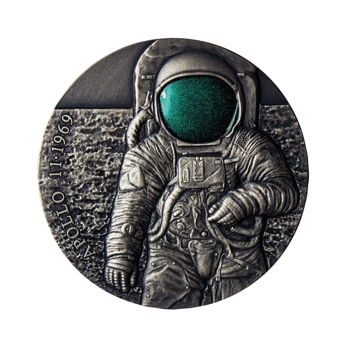 3 Troy ounce zilveren Apollo-11 Eerste stap op de maan munt 2019 voorkant