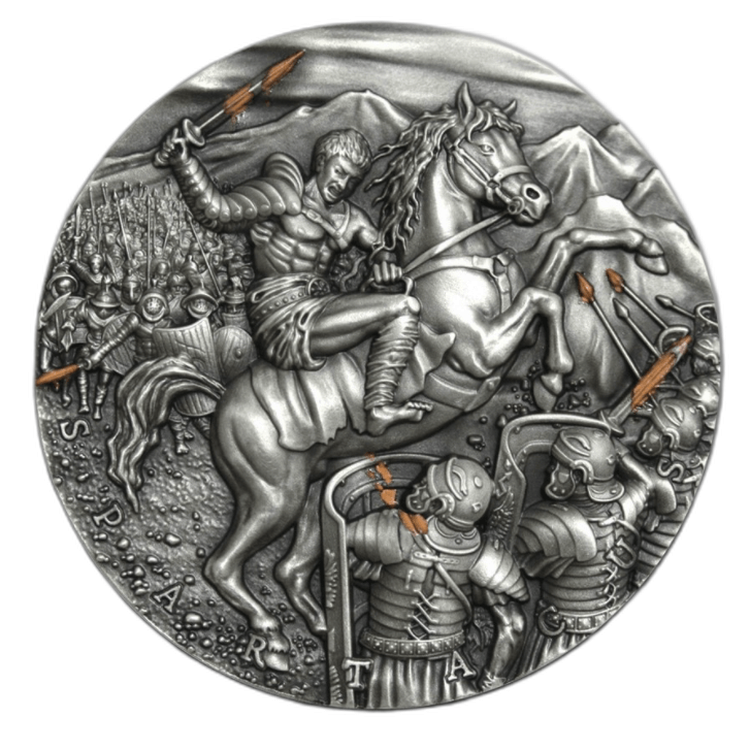 2 Troy ounce zilveren Spartacus munt 2017 voorkant