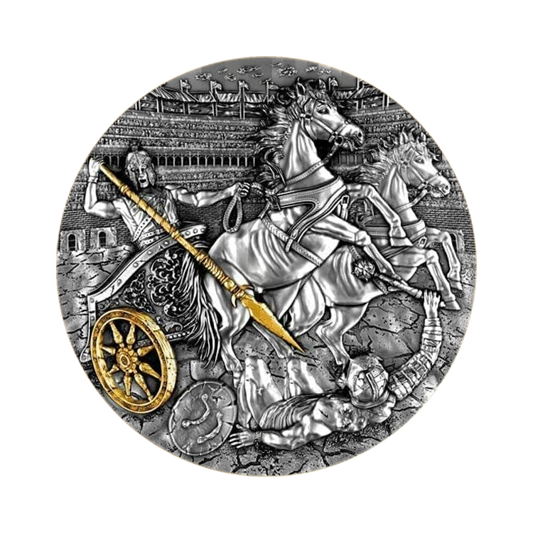2 Troy ounce zilveren Chariot munt 2019 Proof voorkant