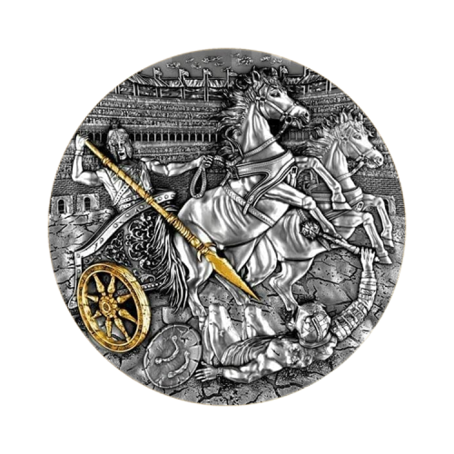 2 Troy ounce silver Chariot coin 2019 Proof front