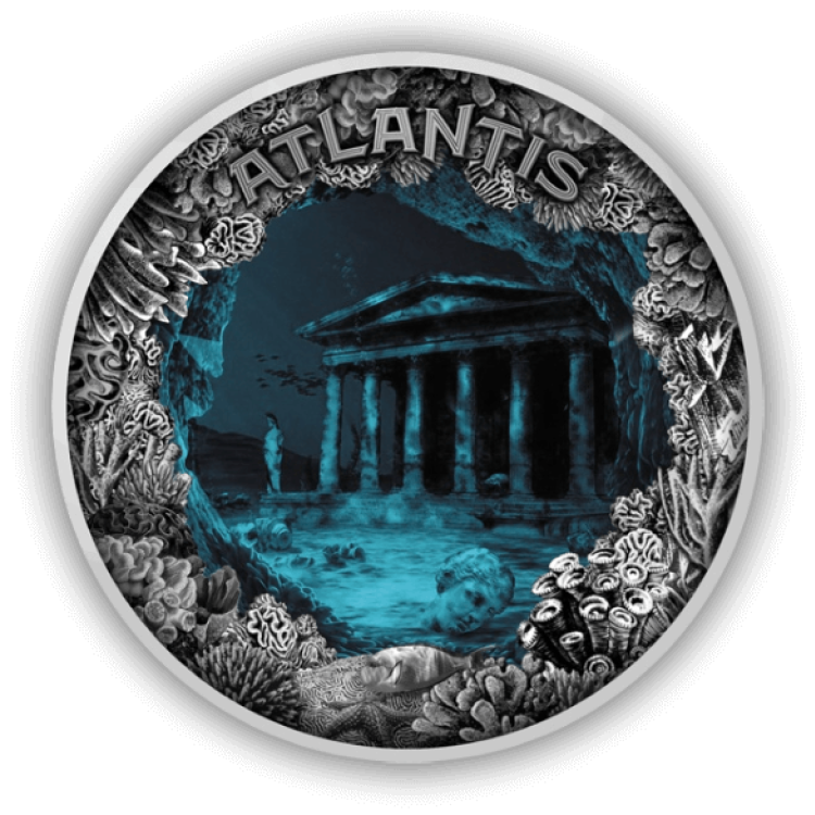 2 Troy ounce zilveren Atlantis munt 2019 voorkant