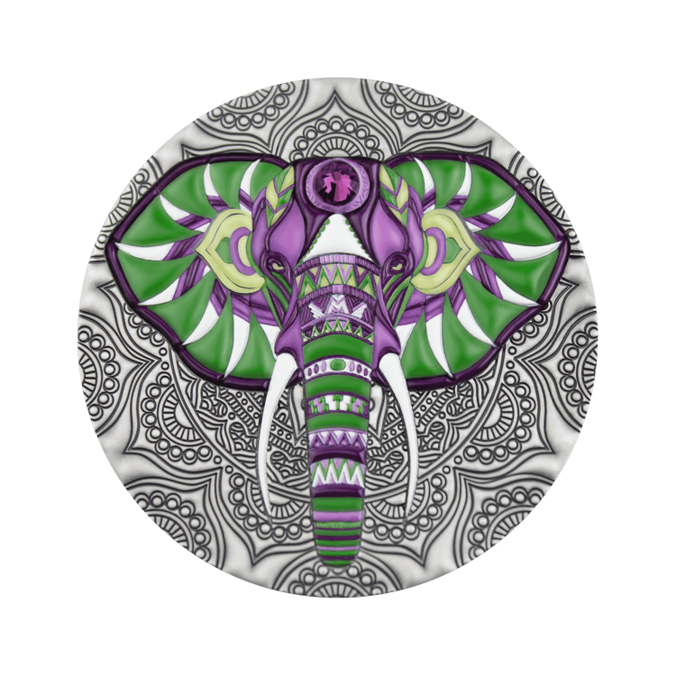 2 troy ounce silver Mandala elephant coin 2019 front