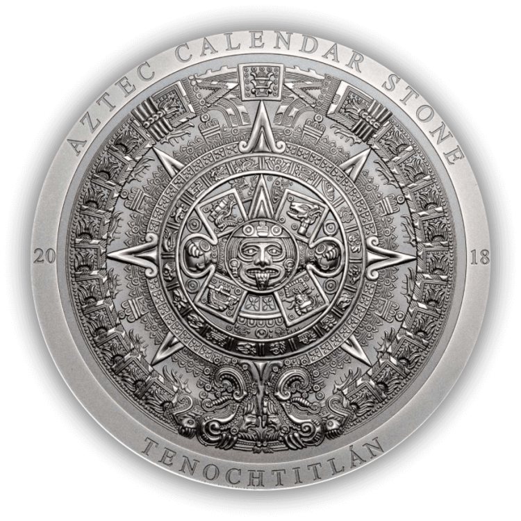 3 Troy ounce silver the Aztec calendar stone coin 2018 front