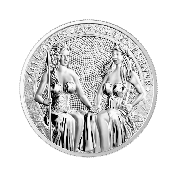 2 troy ounce zilveren munt Germania Allegories 2021 voorkant