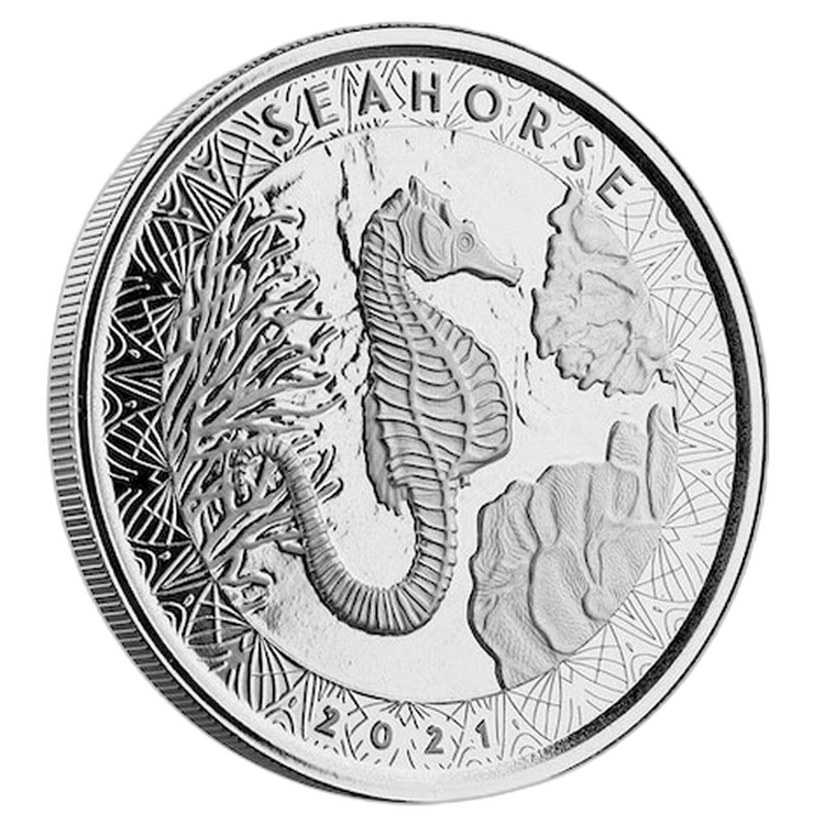 1 troy ounce zilveren munt zeepaardje 2021 voorkant