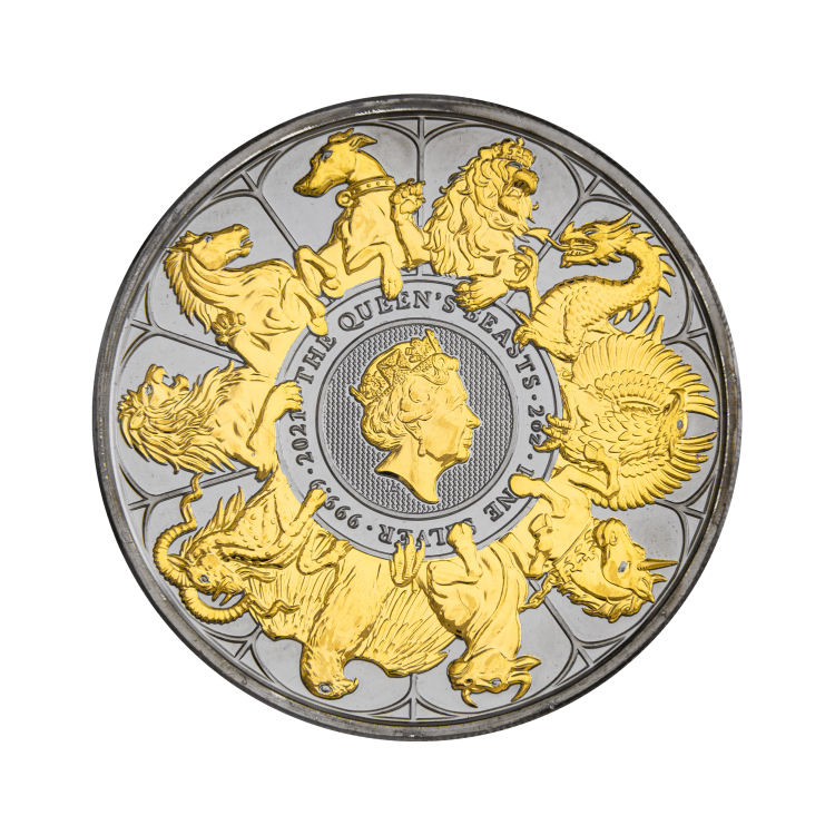 2 troy ounce zilveren Queens Beasts completer The Silver Mountain munt achterkant