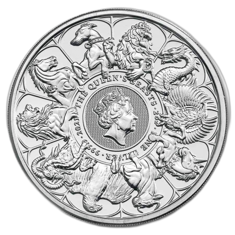 2 troy ounce silver coin Queens Beasts completer circulated front