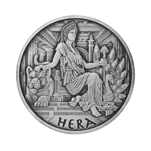 1 troy ounce silver coin gods of Olympus Hera 2022 antique front