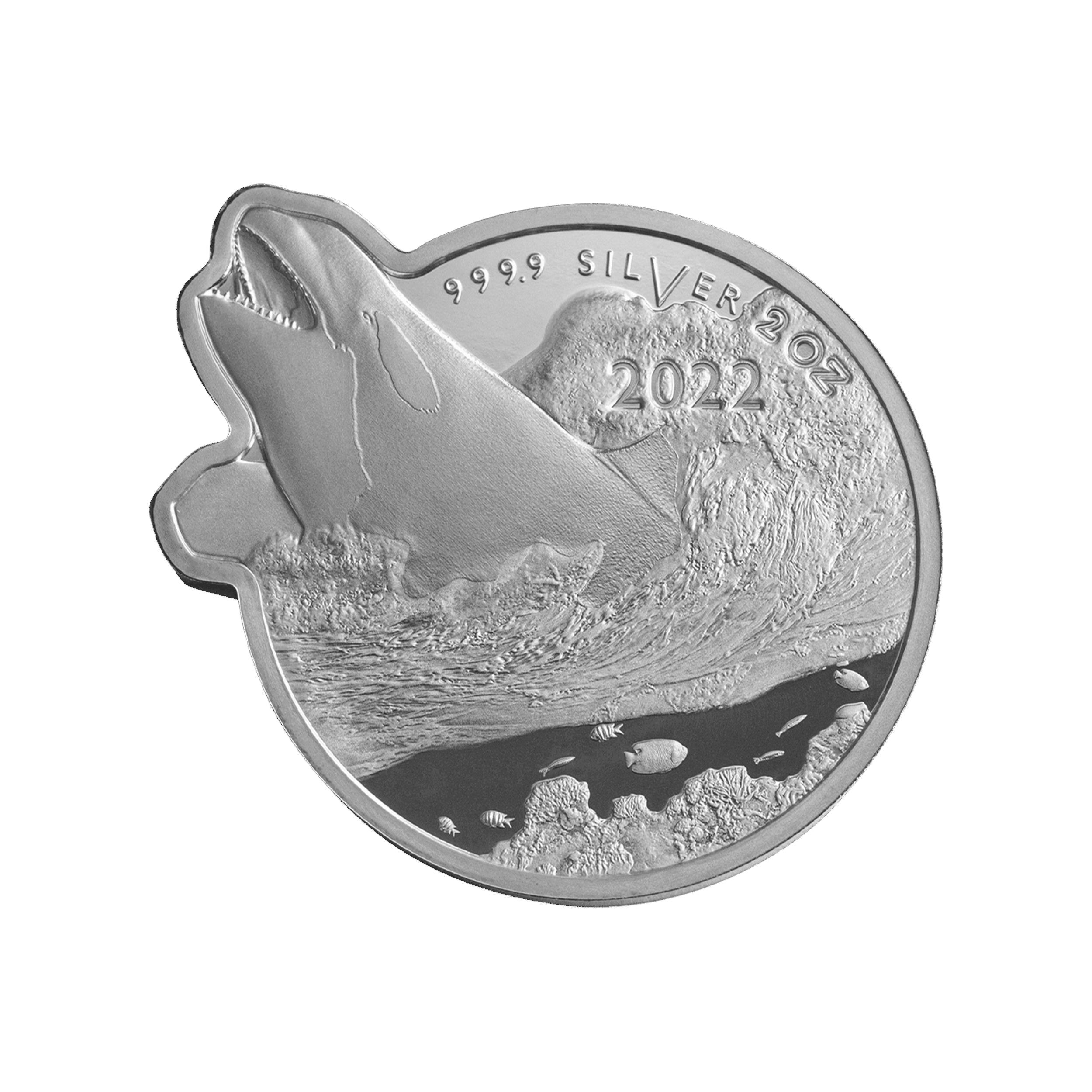 2 troy ounce zilveren munt Orka 2022 voorkant