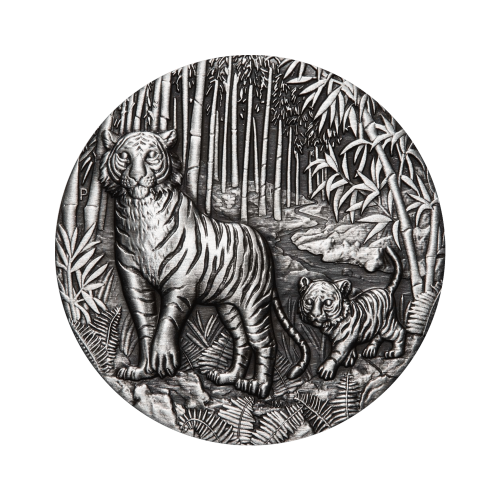 2 troy ounce silver Lunar Tiger 2022 Antique Finish front