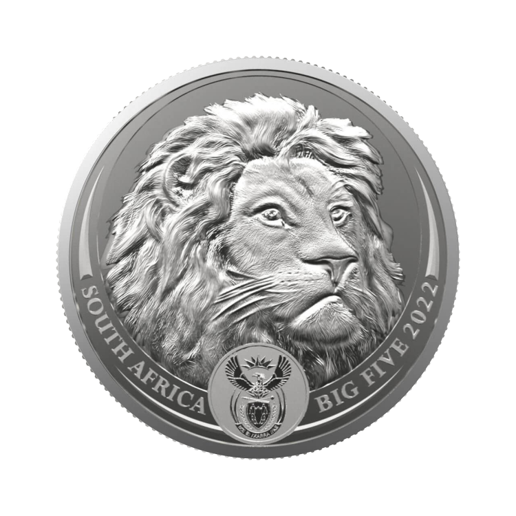 1 troy ounce zilveren munt Big Five leeuw 2022 voorkant