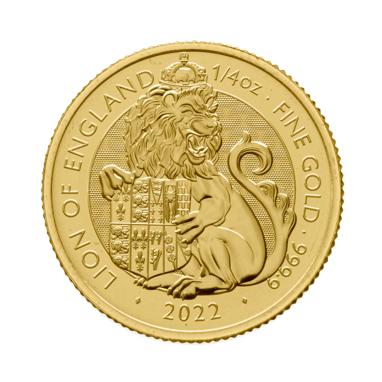 1/4 troy ounce gouden Tudor Beasts Lion munt 2022 voorkant