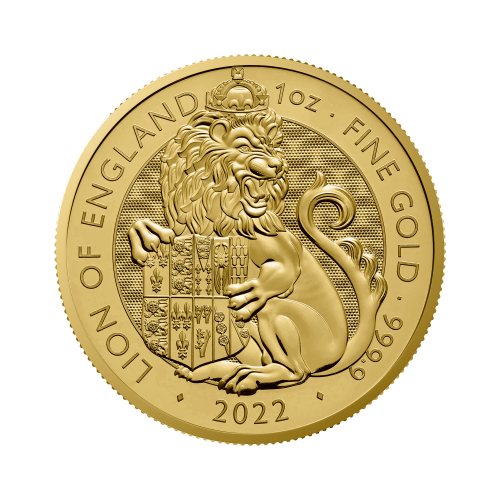 1 Troy ounce gouden munt Tudor Beasts Lion 2022 voorkant