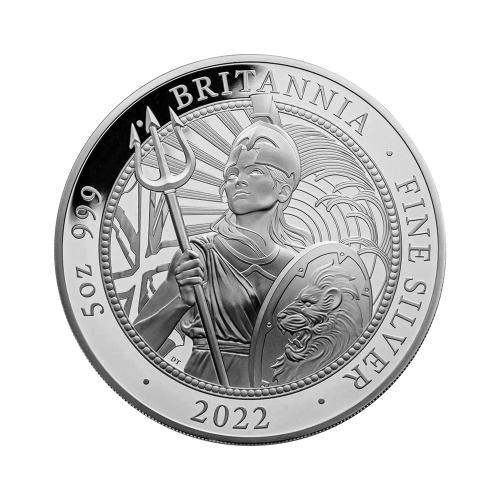 5 troy ounce zilveren munt Britannia 2022 Proof voorkant