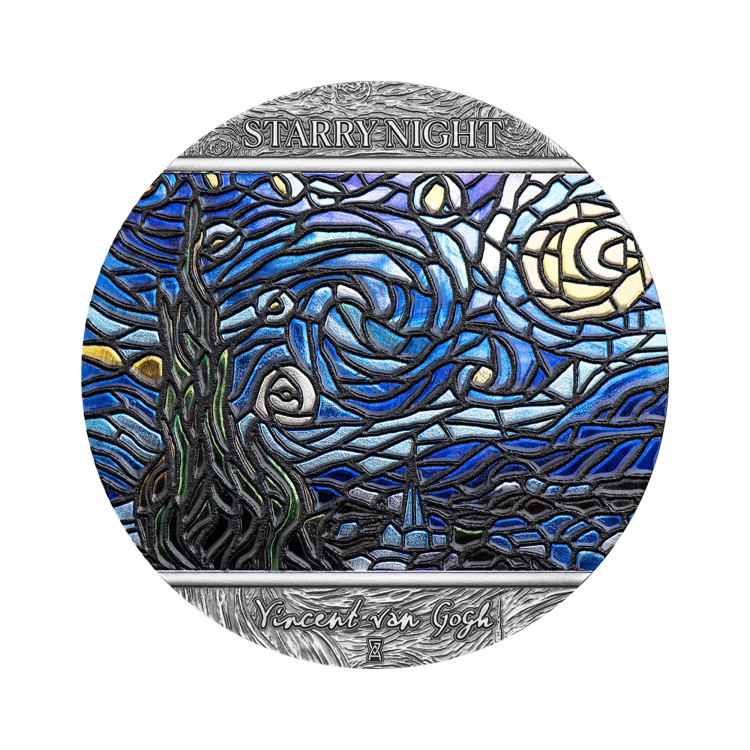 2 troy ounce zilveren munt Vincent van Gogh Sterrennacht 2022 voorkant