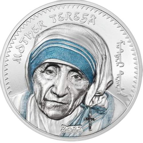 1 troy ounce zilveren munt Moeder Teresa 2022 voorkant