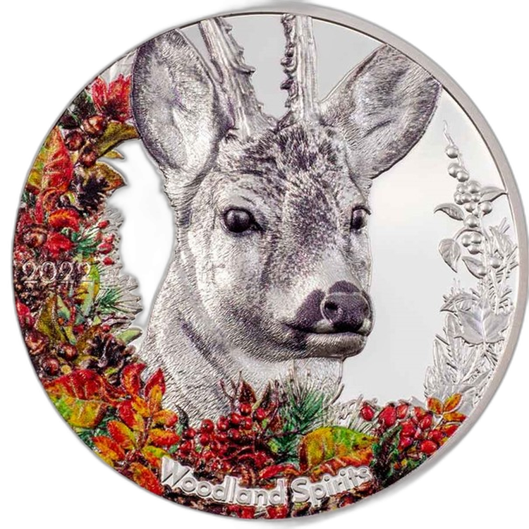 1 troy ounce zilveren munt Woodland spirits - Hert Proof voorkant