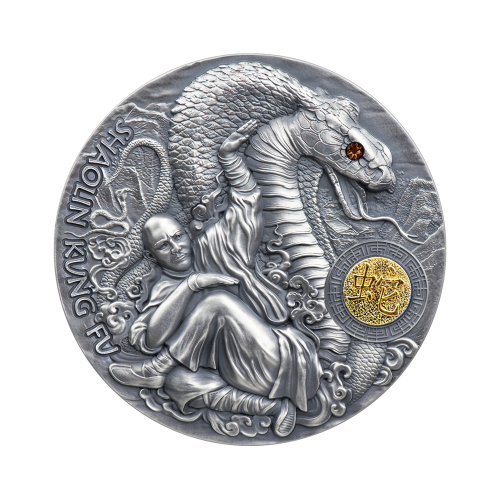 2 troy ounce zilveren munt Shoalin Snake voorkant