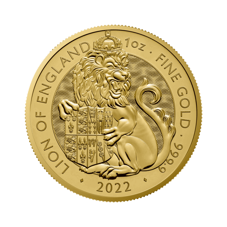 1 troy ounce gouden munt Royal Tudor Beast Lion of England Proof voorkant