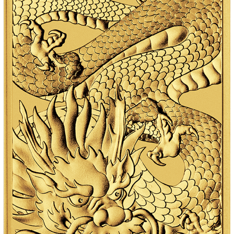 1 troy ounce gouden muntbaar Rectangular Dragon 2022 voorkant