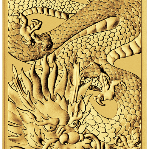 1 troy ounce gold coinbar Rectangular Dragon 2022 front