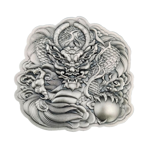 2 troy ounce Silver coin Fiji Dragon Shaped High Relief Antiqued 2022 front