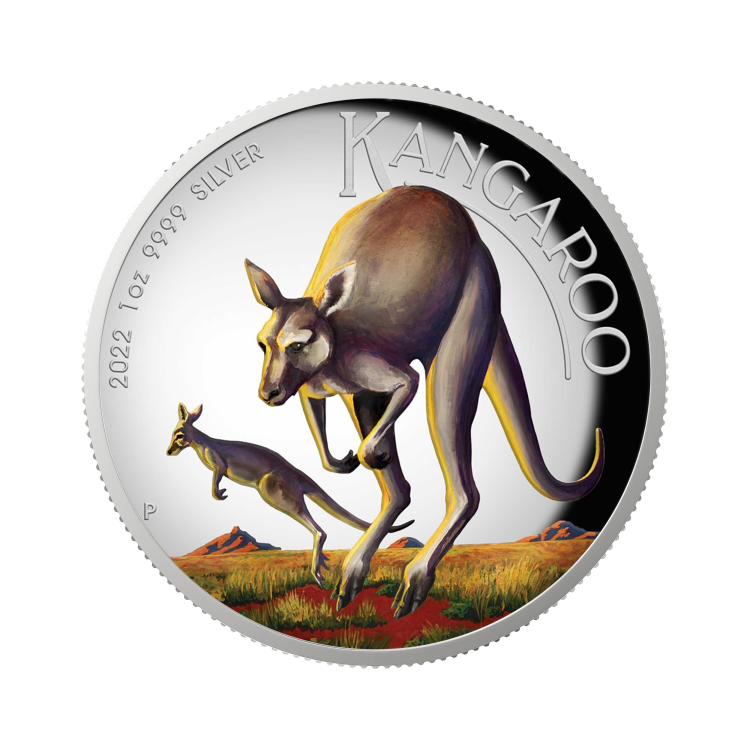 1 troy ounce zilveren munt Australian kangaroo 2022 kleur voorkant