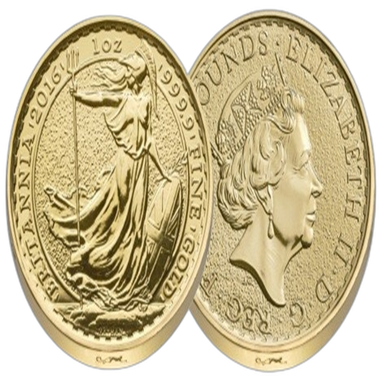 1 Troy ounce gouden Britannia munt 2016 Lunar privy edge voorkant