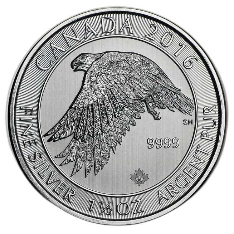 1.5 Troy ounce zilveren Snow Falcon munt 2016 voorkant