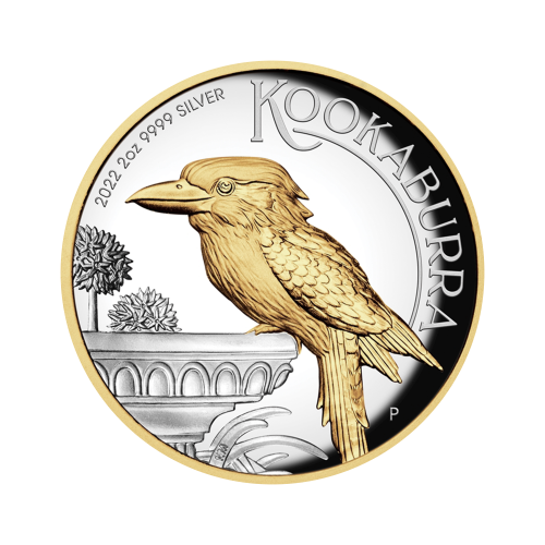 2 troy ounce silver coin Kookaburra gilded 2022 front