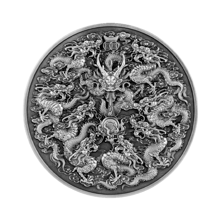 1,6 kilo silver coin Nine Sons of the Dragon King 2022 front