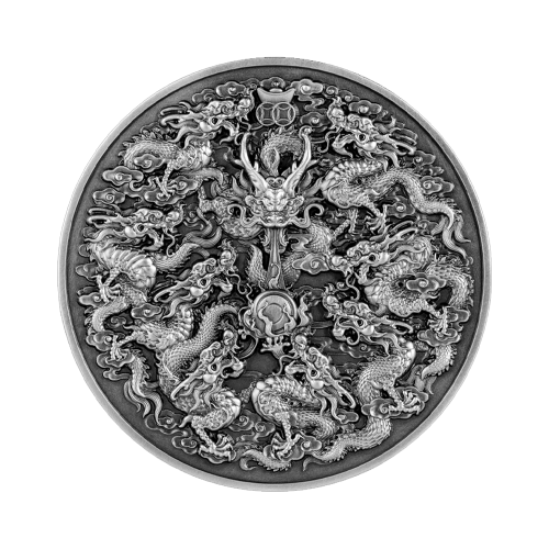 1,6 kilo zilveren munt Negen Zonen van de Drakenkoning 2022 voorkant