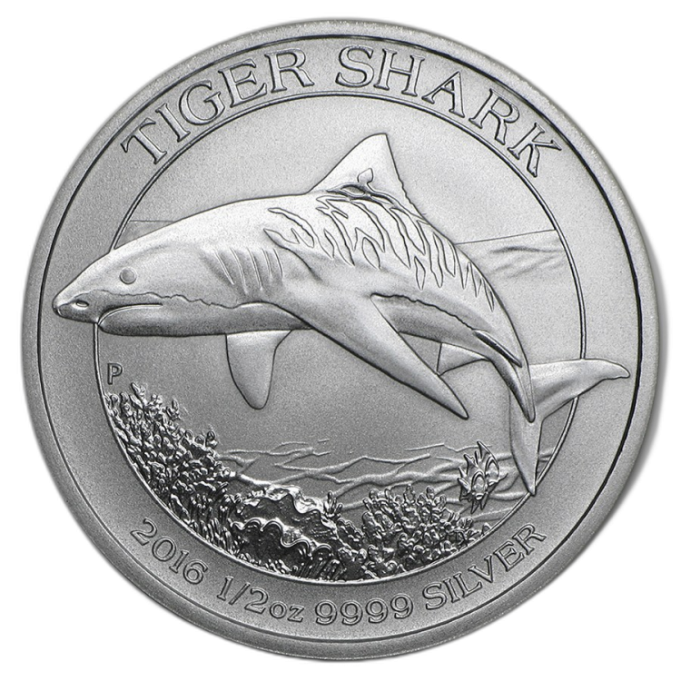 1/2 troy ounce silver Tiger Shark coin 2016 front