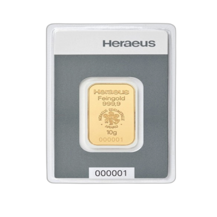 Argor Heraeus goudbaar 10 gram goud voorkant