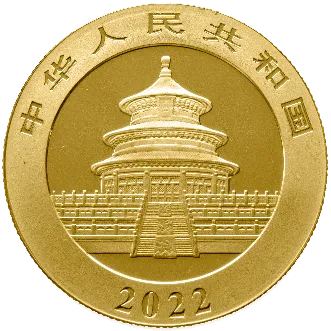 Achterkant gouden Panda munt uit 2022