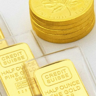 Gold bars and coins